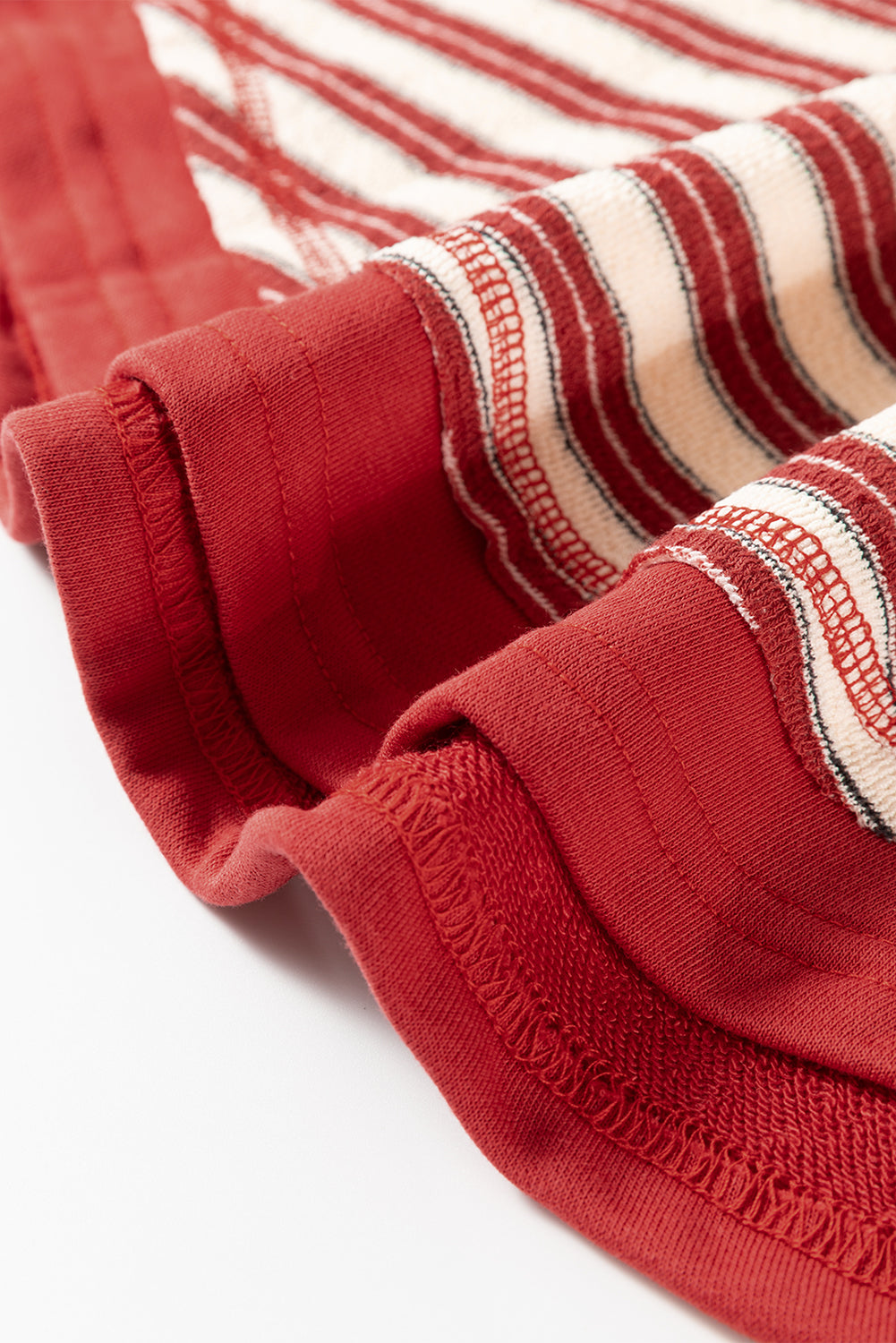Red Stripe Buttoned V Neck Collared Drop Shoulder Long Sleeve Top